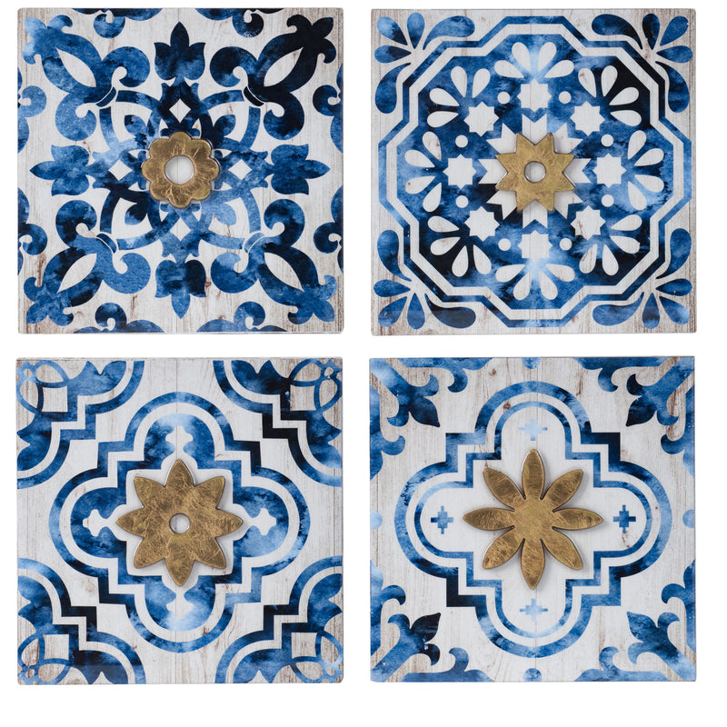 Abstract, And Wall Decor Accents (Set of 4) - White / Blue