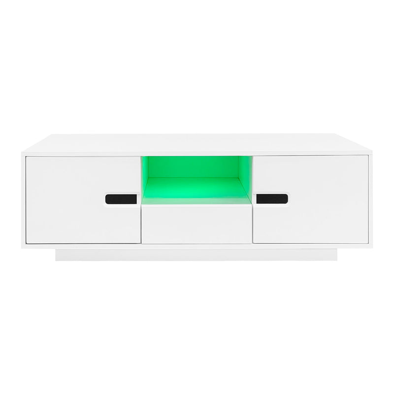 Modern High Glossy Rectangle Coffee Table, Accent Furniture With 16 Color LED Lights For Living Room - White