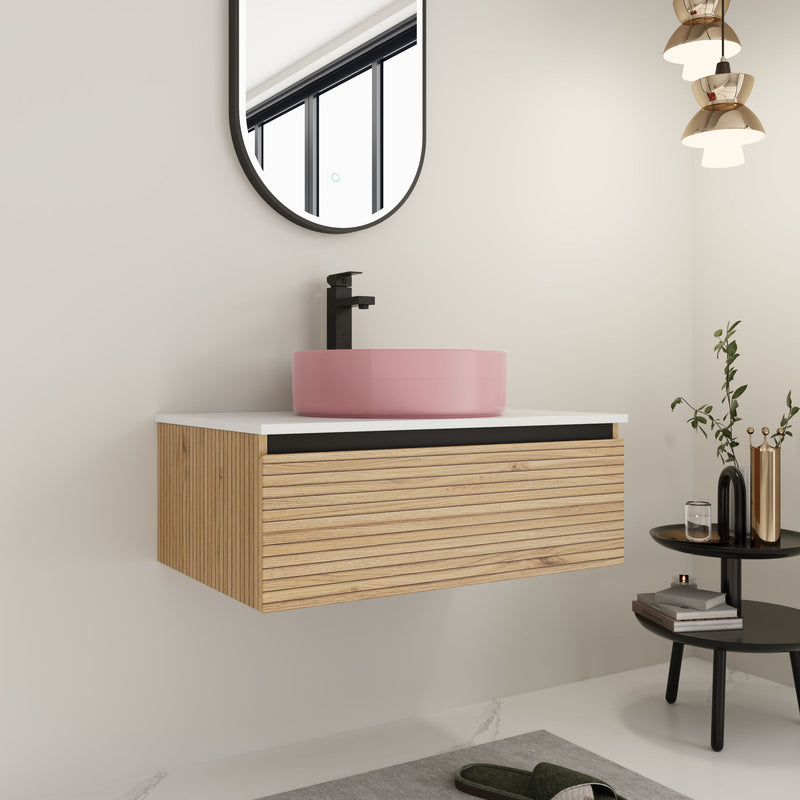 Wall Mounted Bathroom Vanity With Art Sink & 1 Soft Close Drawer