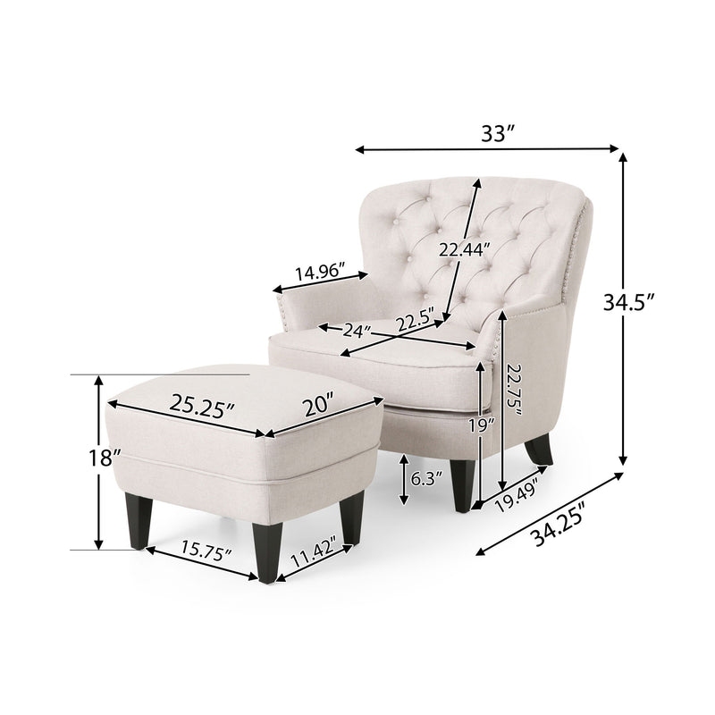 Stylish Club Chair And Ottoman Set With Birch Legs - Wheat