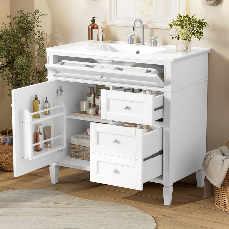 Bathroom Vanity With Sink, Rectangular Storage Cabinet & 2 Drawers And Tip Out Drawer