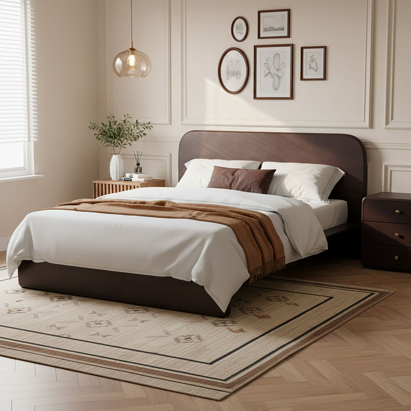 Queen Size Platform Bed Frame With Rounded Headboard - Walnut