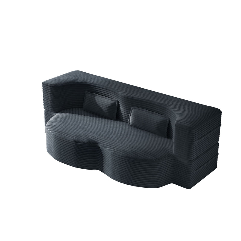 Modern Floor Sofa With 2 Pillows, Convertible Twin Size Folding Mattress For Living Room