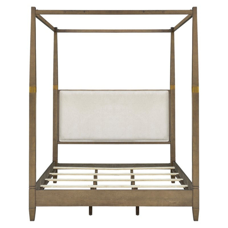 Queen Canopy Bed Frame With Upholstered Headboard - Brown