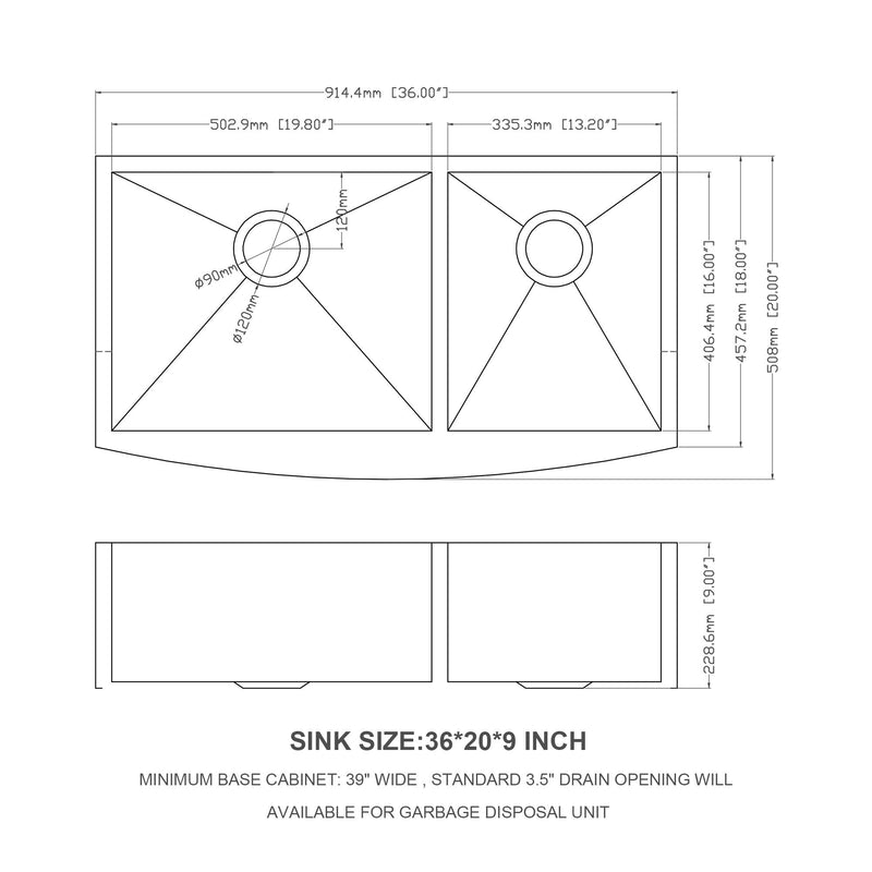 Farmhouse Sink With Double Bowl, 60 / 40