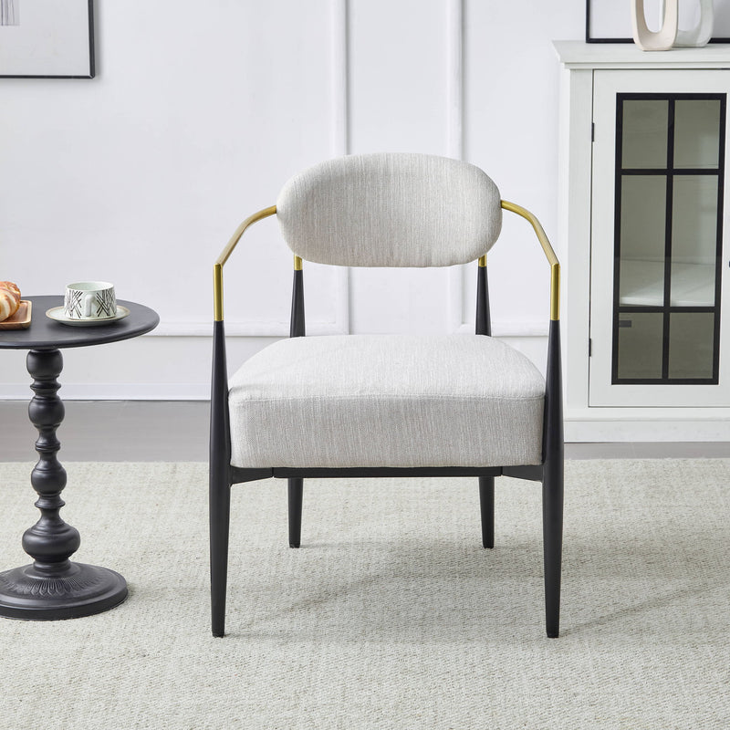 Mid Century Modern Upholstered Accent Armchair With Tapered Legs - Beige / Black / Gold