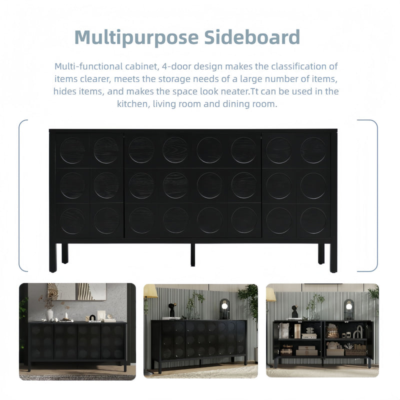 Stylish Storage Cabinet Sideboard With Unique Geometric Circle Door Design - Black