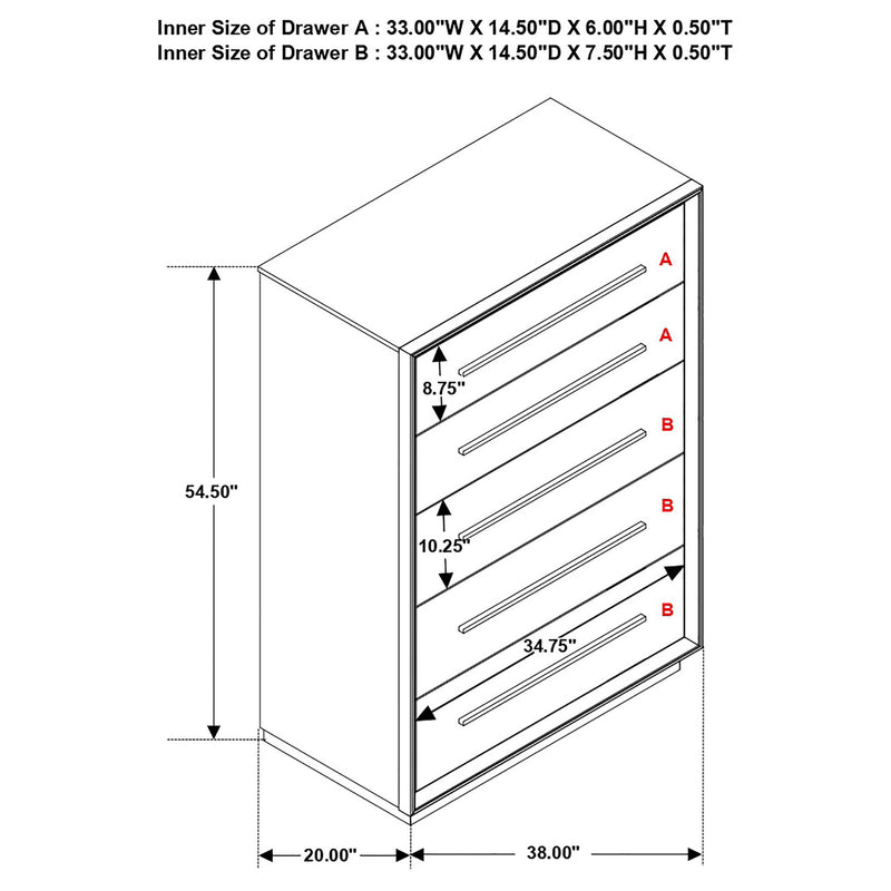 Prescott - 5 Drawer Chest - Brown