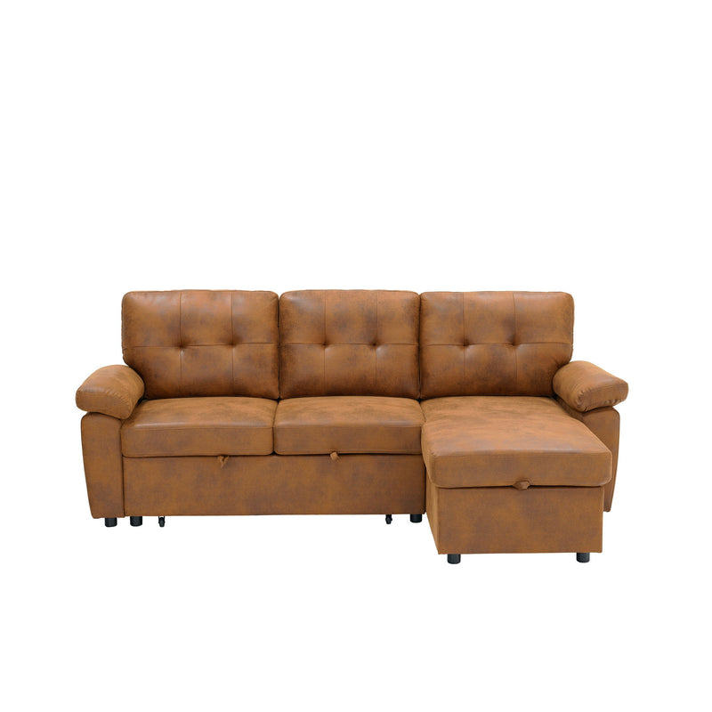 Convertible L - Sectional Sofa Bed With Storage Chaise And Padded Armrests