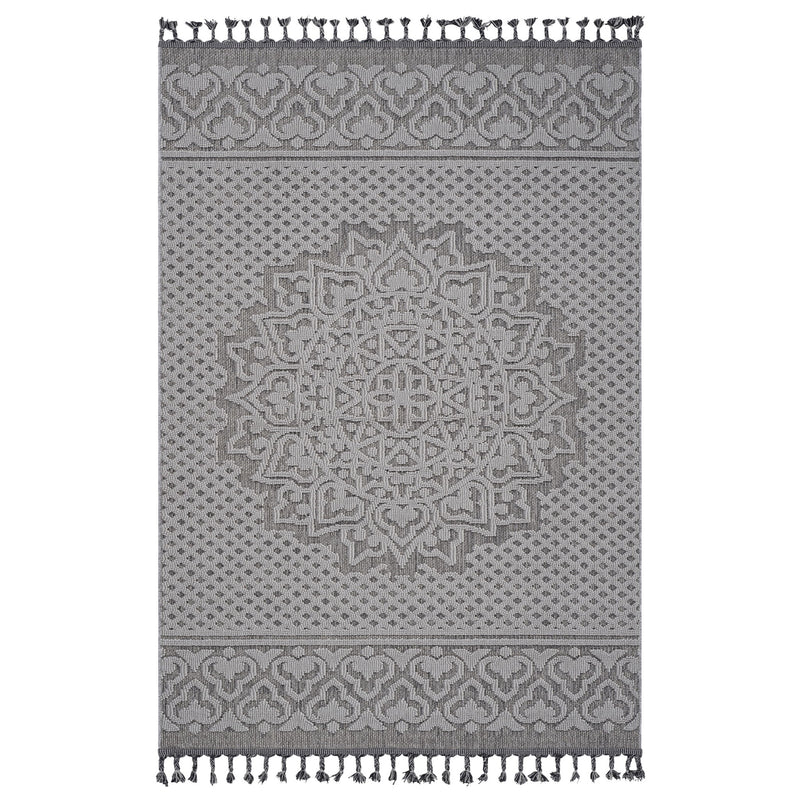 Guros - 6' X 9' Medallion Indoor / Outdoor Area Rug - Gray / White