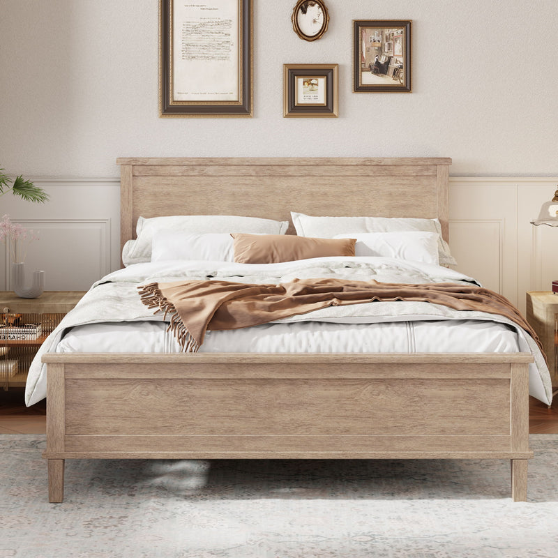 Mid-Century Platform Bed With Headboard And Slat Support, No Box Spring Needed