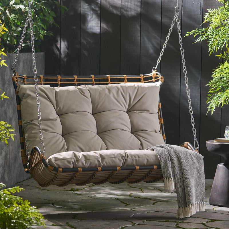 Arruda - Outdoor Wicker Porch Swing With Cushions