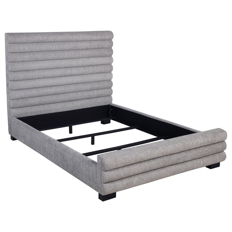 Queen Bed With Textured, And Tufted Headboard - Gray