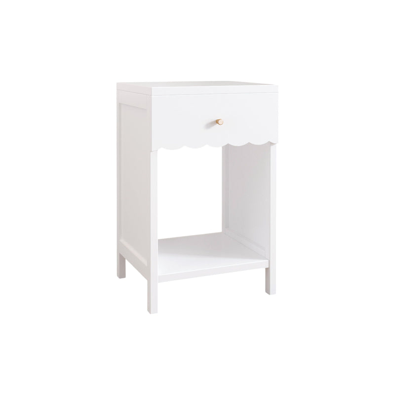 Nightstand With Drawer And Open Shelf, Scalloped Edge Bedside Table For Bedroom - White
