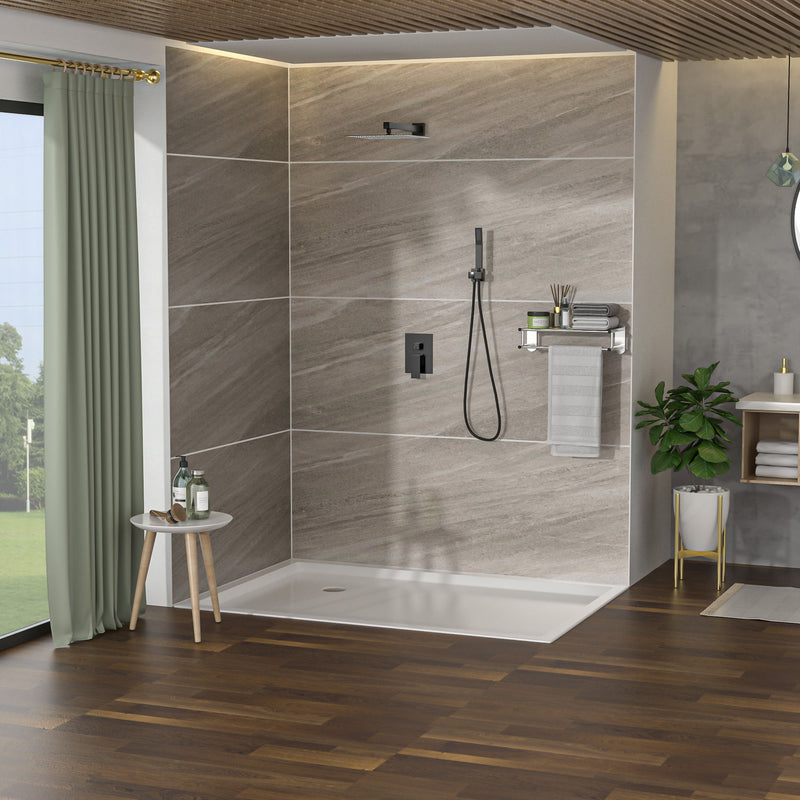 Dual Shower Head System With 12" Square Rain Shower And Rough In Valve