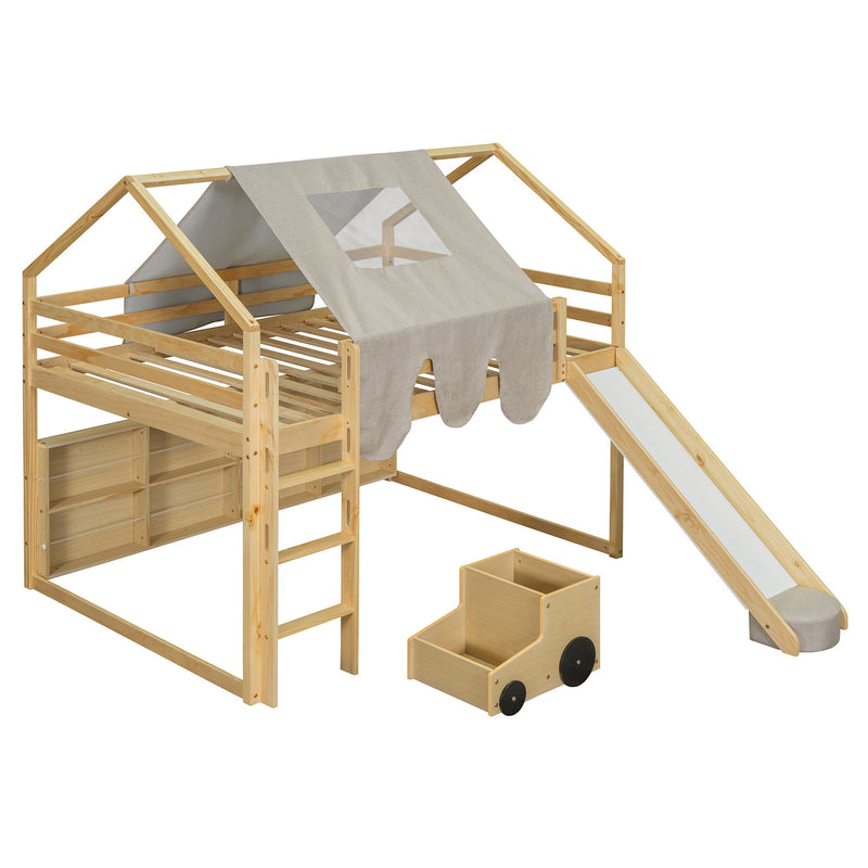Loft Bed With House Shaped Frame And Tent