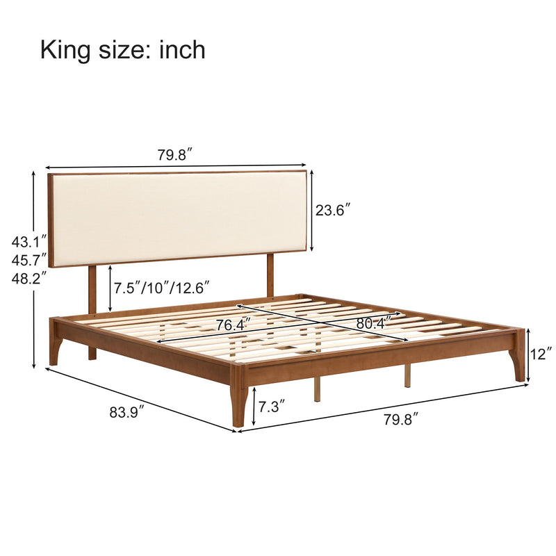 King Size Solid Dry Bamboo Wood 12" Platform Bed With Adjustable Bamboo Headboard - Brown