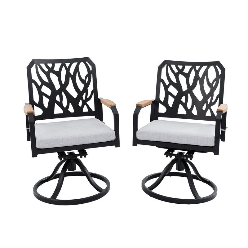 Outdoor Patio Swivel Rocker With Outdoor Grade Sunbrella Cushions, Branch Like Backrest (Set of 2) - Bourbon Brown