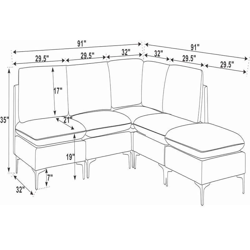 Upholstered Modular Sectional With Tall Legs, Medium Firm Seat