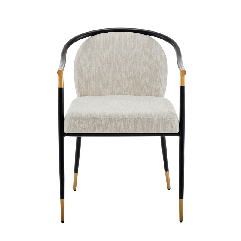 Modern Upholstered Dining Chair With Sleek And Design Fabric And Metal (Set of 2) - Beige / Black