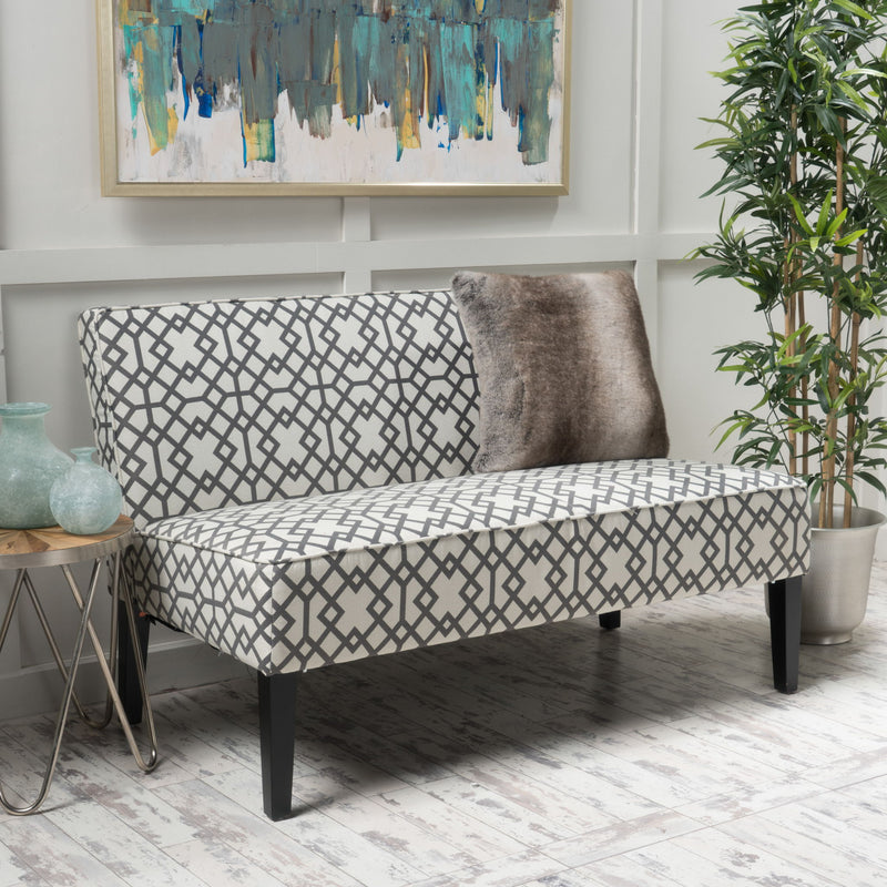 Contemporary Loveseat With Upholstered Fabric And Birch Wood Legs - Gray