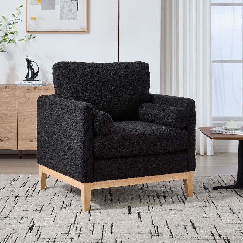 Wide Modern Performance Accent Chair With Natural Legs