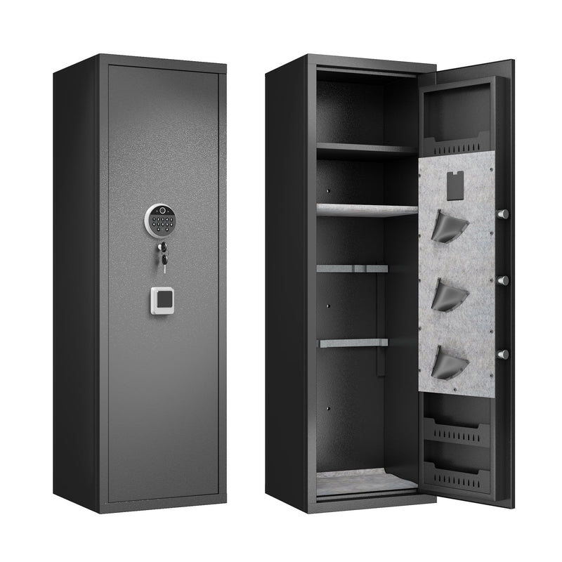 Gun Safes For Home Rifle And Pistols, Fingerprint Electronic Safe With Quick Access, Detachable Partition - Black