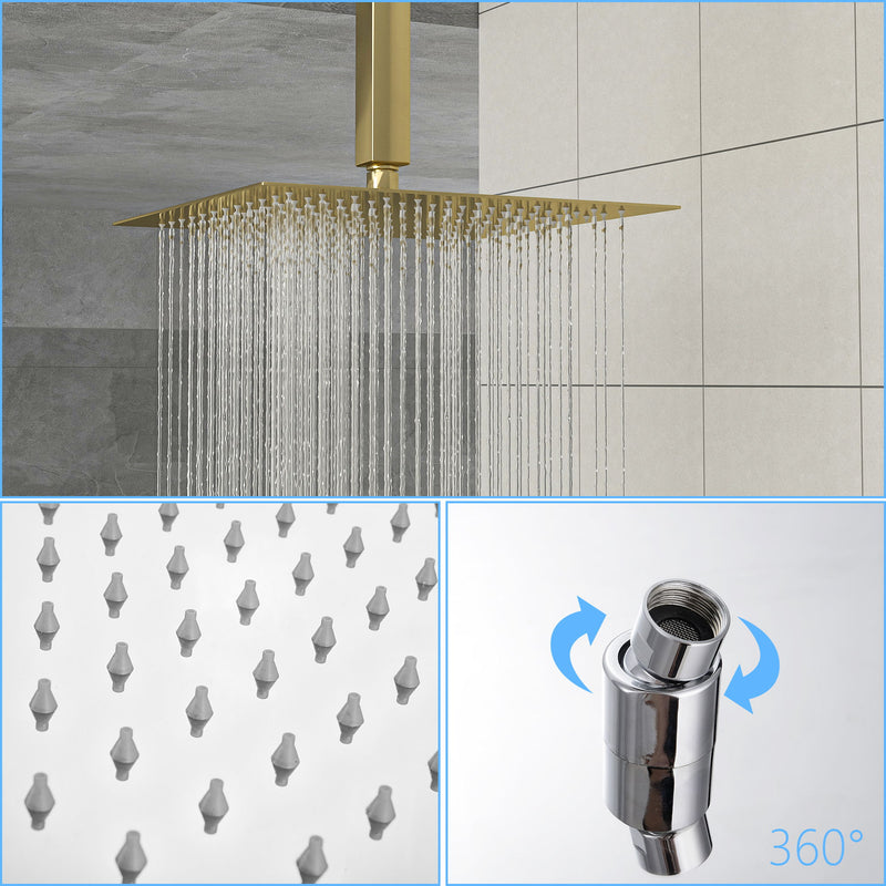 Modern 10" Square Rainfall Shower Head & Stainless Steel Wall Or Ceiling Mount Luxury Spa Shower Panel