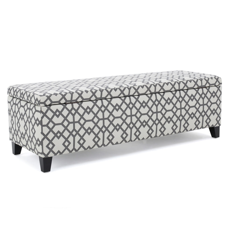 Quotient - Upholstered Storage Ottoman With Tapered Block Feet - Gray / White