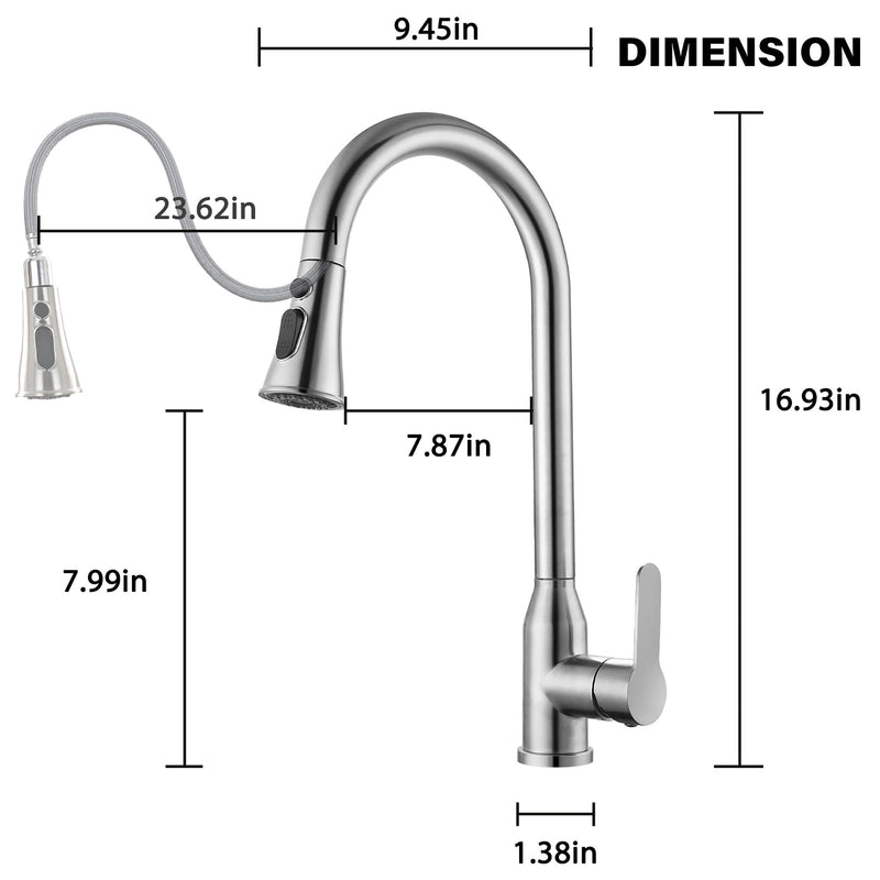 Stainless Steel High Arc Kitchen Faucet With Pull Down Sprayer - Brushed Nickel