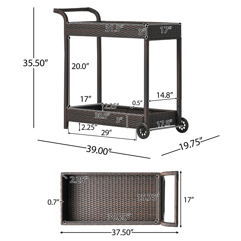 Resin Wicker Bar Cart With Metal Frame - Brown
