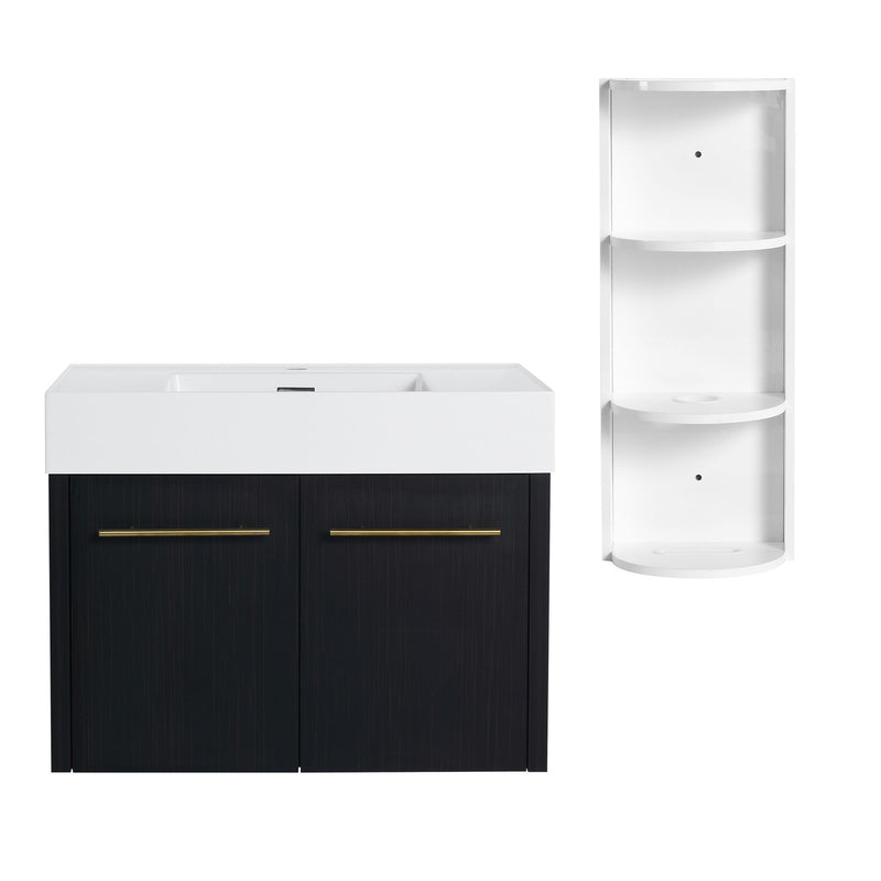 Modern Wall Mounted Bathroom Vanity With Thick Edge Resin Sink And Storage Rack
