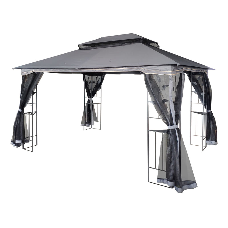Patio Gazebo Tent With Ventilated Double Roof And Mosquito Net For Backyard Or Garden