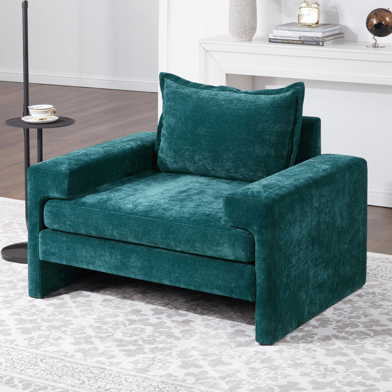 Chenille Upholstered Accent Chair With Wide Armrests And Ergonomic Back Support