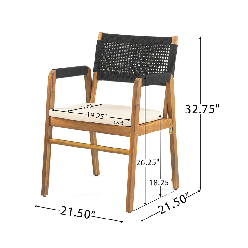 Outdoor Acacia Wood Dining Armchair With Cushion (Set of 2)