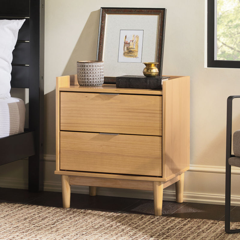 Modern 2 Drawer Nightstand - Natural Pine