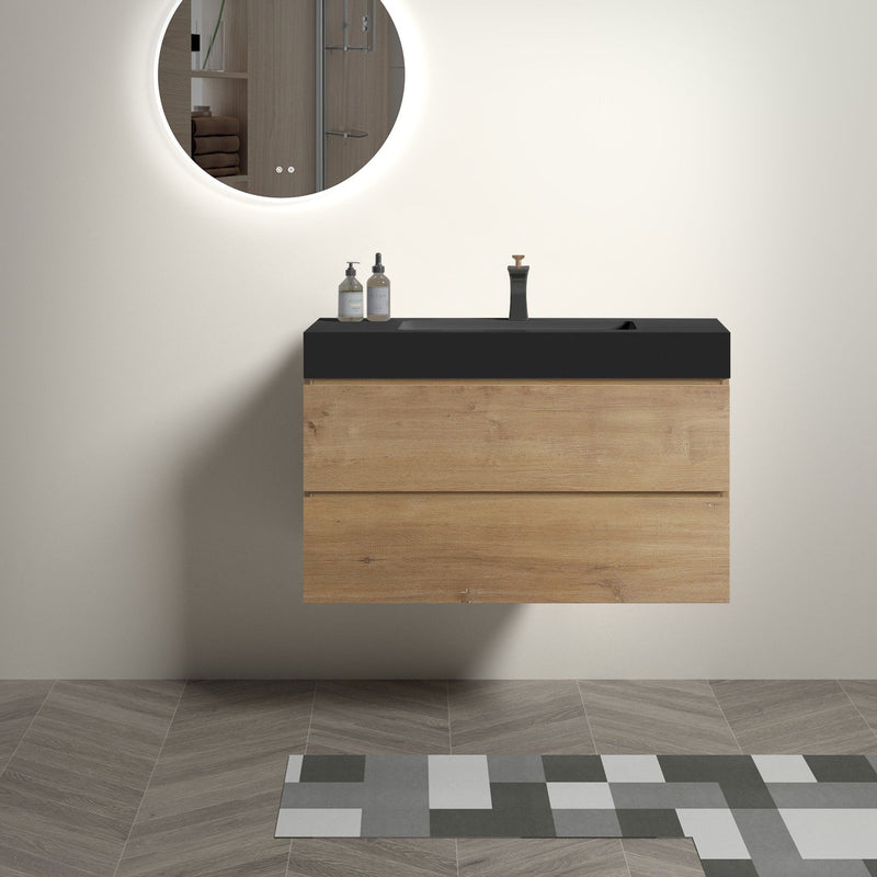 Alice - Bathroom Vanity With Sink - Walnut / Black