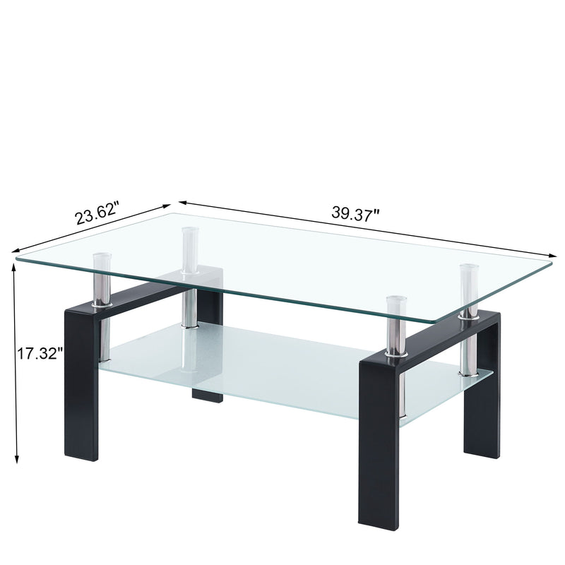 Luxury Modern Tempered Glass Coffee Table With 2 Layers