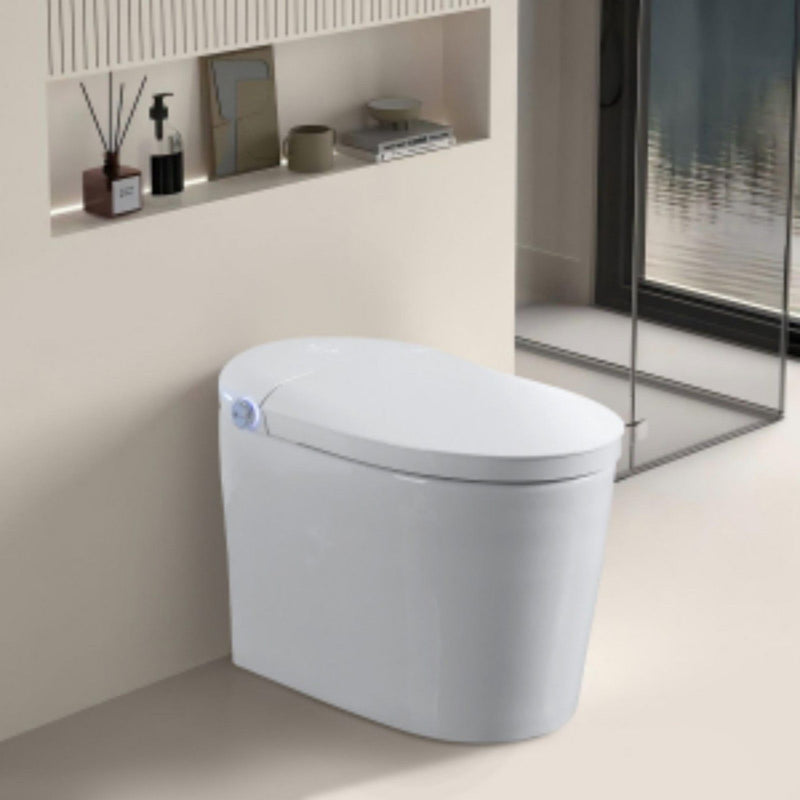 Tankless Smart Toilet With Bidet Built In, 1 Piece, Auto Flush, Auto Open / Close, Heated Seat, Bubble Wash, Warm Water And Dry, Adjustable Temp, Remote Control Side Know - White