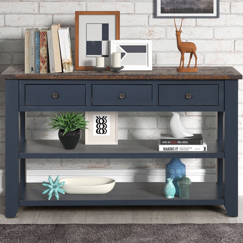 49'' Rectangular Solid 3 Drawer 2 Shelf Console Table - Blue