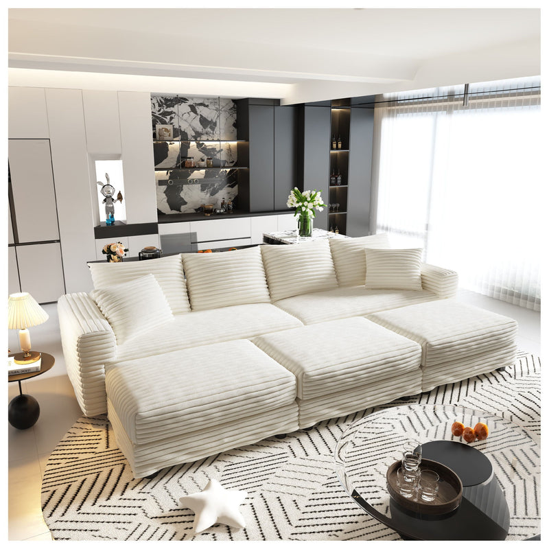 Deep Seat Convertible Sofa With Soft Pillows And Ottomans