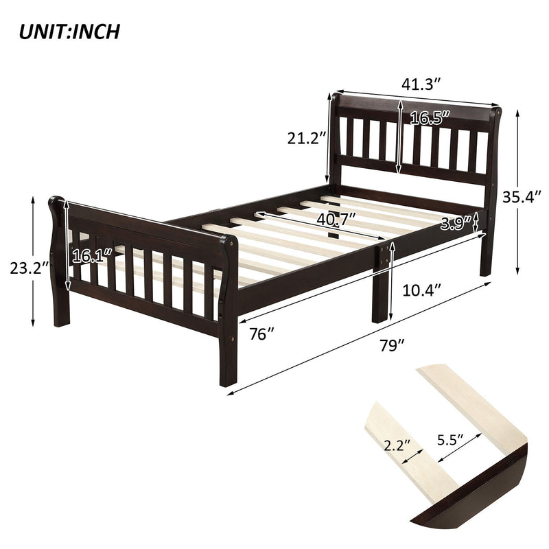 Platform Bed, Mattress Foundation Sleigh Bed With Headboard, Footboard, Slat Support