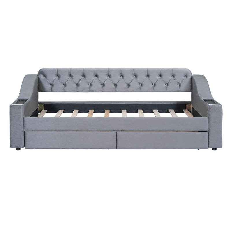 Upholstered Daybed With Storage Armrests And USB Port
