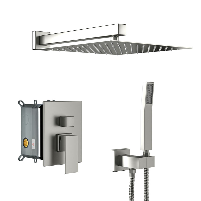 Dual Shower Head System With 12" Wall Mounted Square Rain Shower And Rough In Valve