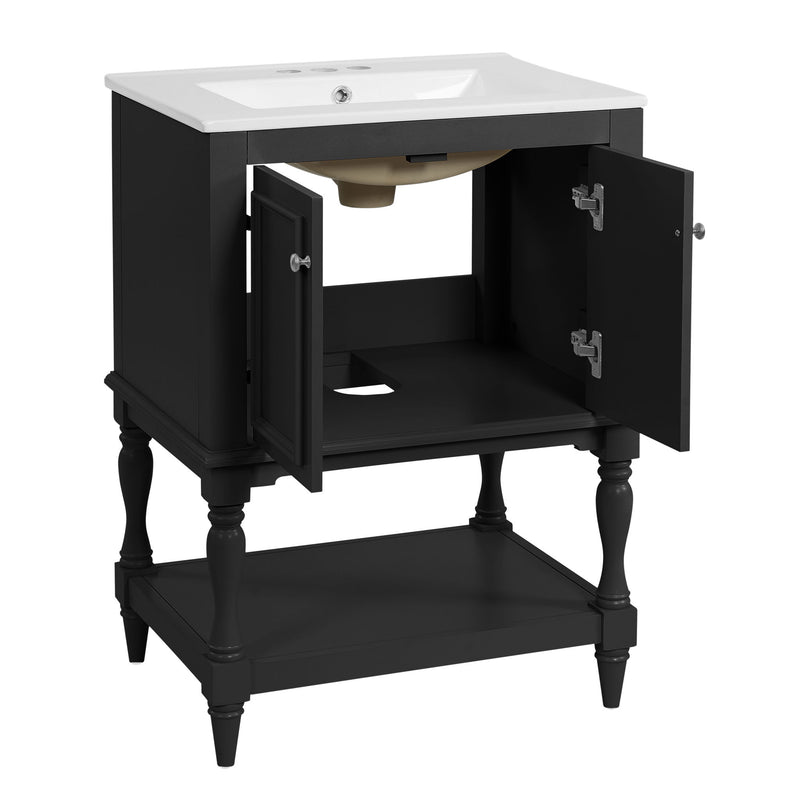 Modern Bathroom Vanity With Sink, Rectangular Cabinet With Open Shelf And Closed Storage