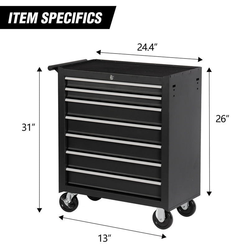 7 Drawer Rolling Tool Chest With Wheels, Multifunctional Tool Box And Storage