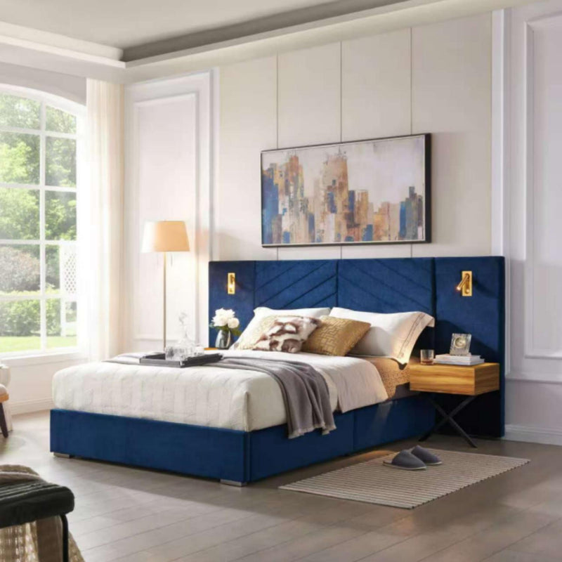 Upholstered Bed Frame With Vertical Channel Tufted Wingback Headboard