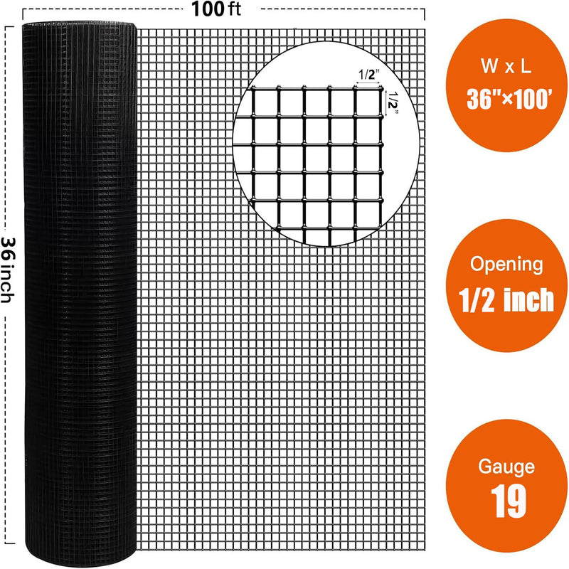 Vinyl Coated Hardware Cloth, For Poultry Netting And Home Improvement - Black