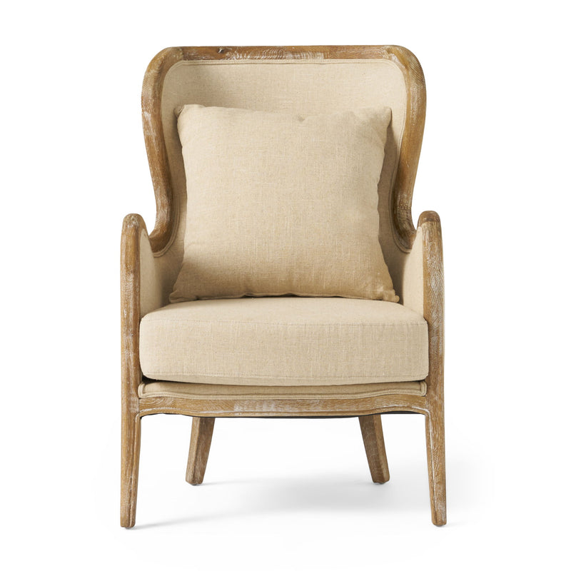 Crenshaw - Wing Arm Chair With Oak Frame And High Back - Beige