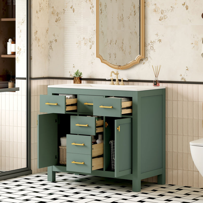 Bathroom Vanity With Sink, Cabinet With 4 Drawers & 2 Soft Close Doors, Rectangular Storage Unit For Bathroom